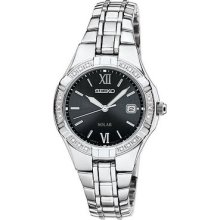 Seiko Sut067 Women's Solar Stainless Steel Band Black Dial Watch