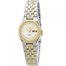 Seiko Symk44 Women's Watch Seiko 5 Two Tone White Dial Day And Date