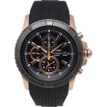 Seiko Watches Men's Chronograph Black Rubber Strap w/ Black Dial Anal