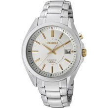 Seiko Watches Men's Kinetic Silver Dial Gold Tone Accent Stainless Ste