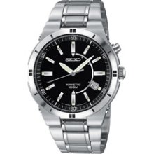 SKA347 -- Seiko Men's Kinetic Silver-tone watch w/Round Black Dial