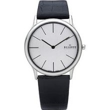 Skagen 858XLSLC Men's Denmark Silver Dial Quartz Leather Strap Watch