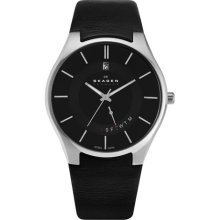 Skagen Black Leather Band Watch - 989XLSLB