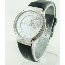 Skagen Leather Motherofpearl Swarovski Dial 810sslb Original Box