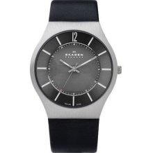 Skagen Solar Black Leather Mens Watch 833xlslb