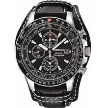 SSC009P2 SSC009 Seiko Flightmaster Chronograph Leather Pilot Watch