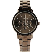 Stainless Black Tone Steel Round Shape Quartz Watch For Women Black+White