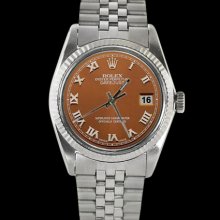 Stainless steel jubilee bracelet brown roman dial rolex date just gents watch