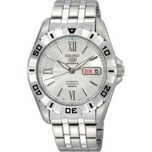 Stainless Steel Seiko 5 Sports Automatic Silver Dial Rotating Bezel