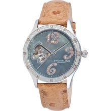 Stuhrling 196sw 1115k63 Audrey Freedom Auto Mother Of Pearl Brown Watch