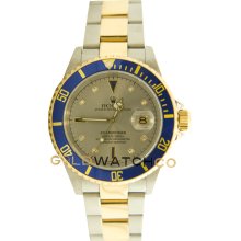 Submariner 16613 Steel & Gold Blue Bezel Slate Serti Dial