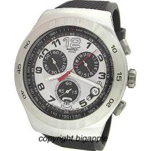 Swatch Men's Irony Chronograph Silver Textured Dial Black Rubber