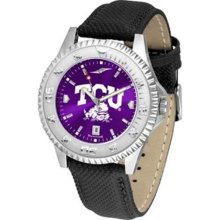 TCU Texas Christian Men's Leather Wristwatch