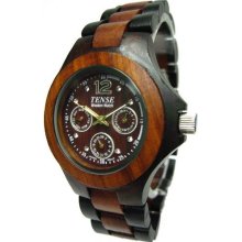 Tense Wood Mens Multi Eye Wood Watch - Wood Bracelet - Black Dial - G4300DS