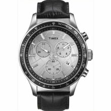 Timex Men's IQ T2N820 Black Leather Quartz Watch with Silver Dial ...