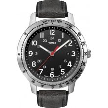 Timex Men's Weekender T2N639 Black Leather Quartz Watch with Black Dial