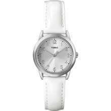 Timex Women's T2P082 White Patent Leather Strap Watch (White/Silver)