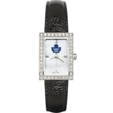 Toronto Maple Leafs Ladies Allure Watch Black Leather Strap LogoArt