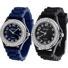 Tressa Set of 2 Womens Rhinestone Silicone Watches - Navy/Black Multi 9