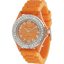 Tressa Women's Rhinestone-accented Silicone Watch (Orange)