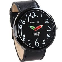 Two Pencil Hands Quartz Wrist Watch Faux Leather Band Female