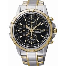 Two Tone Stainless Steel Case and Bracelet Black Tone Dial Date Display Solar Al