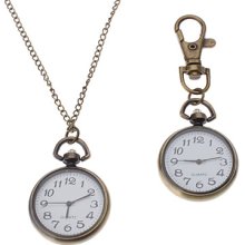 Unisex Alloy Analog Quartz Necklace Keychain Watch (Bronze)