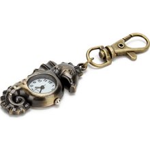 Unisex Alloy Analog Quartz Keychain Watch with Hippocampus (Bronze)