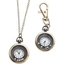 Unisex Casual Style Alloy Quartz Analog Keychain Necklace Watch (Bronze)