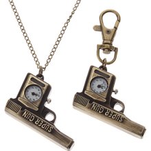 Unisex Gun Style Alloy Quartz Analog Keychain Necklace Watch (Bronze)