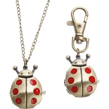 Unisex Ladybug Style Alloy Quartz Analog Keychain Necklace Watch (Bronze)