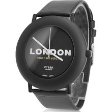 Unisex Leather Analog Quartz Watch Wrist 0687d (Black)