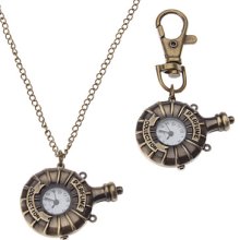 Unisex Perfume Bottle Style Analog Alloy Quartz Keychain Necklace Watch (Bronze)