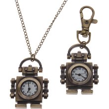 Unisex Robot Style Alloy Quartz Analog Keychain Necklace Watch (Bronze)