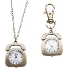 Unisex Telephone Style Alloy Quartz Analog Keychain Necklace Watch (Bronze)