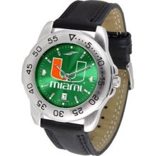 University of Miami Hurricanes Men's Leather Band Sports Watch