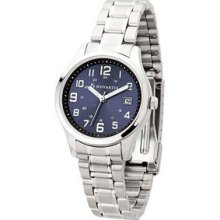 Watch Creations Ladies' Silver Folded Steel Bracelet Watch w/ Blue Dial Promotional