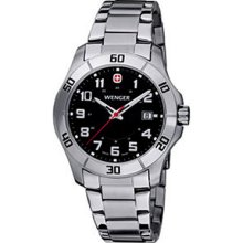 WengerÂ® Mens Alpine Black Dial Stainless Steel Watchenticing