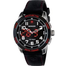 Wenger Mens Nomad Analog Digital Compass Black/Red Dial Black/Red