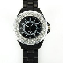 Wholesale Lots 5pcs Crystal Gems Black Paint Slim S/steel Women Lady Wrist Watch