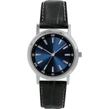 Women`s Silvertone Finish Watch With Cowhide Band