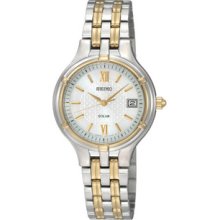 Women Seiko SUT020 Two Tone Dress White Patterned Dial Solar