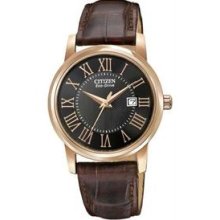 Women's Eco-Drive Rose Gold Stainless Steel Case Leather Bracelet