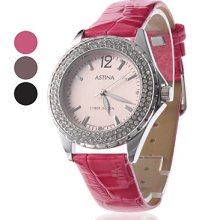 Women's Elegant Diamond PU Analog Quartz Wrist Watch (Assorted Colors)