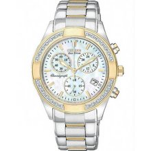 Women's Gold Tone Eco-Drive Regent Chronograph Mother of Pearl with Di