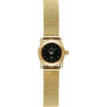 Women's Gold Tone Petite Dress Black Dial Mesh