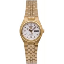 Women's Seiko 5 Automatic Gold Stainless Steel Tone White Dial