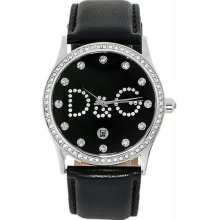 Women's Stainless Steel Gloria Black Dial Strap Crystal