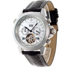 Yves Camani Men's Automatic Watch Worldtimer Stahl Weiss Yc1029-B With Leather Strap