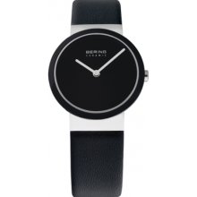 10729-442 Bering Time Ladies Ceramic Black Calfskin Watch